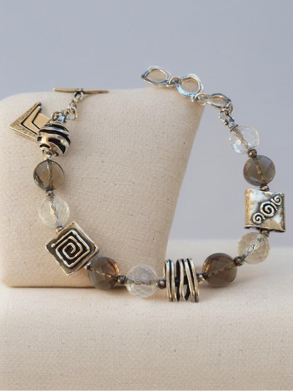 Silpada Sterling, Smoky Quartz and Crystal Beaded Bracelet B1275